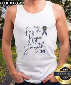 Official Michigan Wolverines men's basketball tank top featuring 'Block Cancer' theme of faith, hope, and strength.