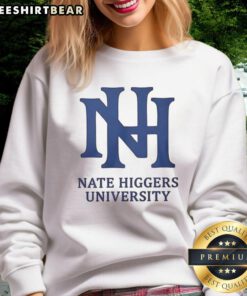 Official Nate Higgers University logo sweatshirt featuring a stylish design, perfect for alumni and students.