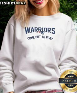 Alt Text: Official New England Patriots Super Bowl LX Champions 2025 sweatshirt featuring 'Come Out To Play' logo design.