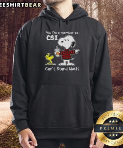 Alt Text: Official Peanuts Snoopy hoodie featuring 'Yes, I'm a member of CSI: Can't Stand Idiots' design.