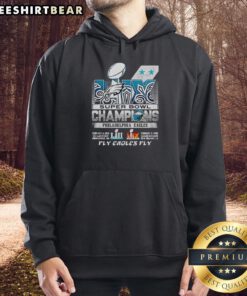 Official Philadelphia Eagles Super Bowl LIX Champions hoodie featuring 'Fly Eagles Fly' design.