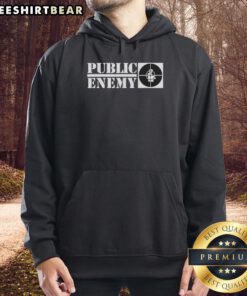 Official Public Enemy Long Logo Hoodie featuring bold logo design on a stylish black background, perfect for fans.
