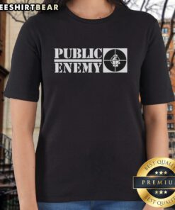 Official Public Enemy Long Logo Ladies Tee featuring bold graphic design on a stylish women's t-shirt.