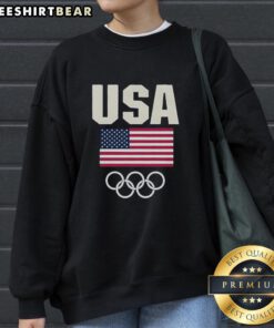 Team USA flag design on a stylish Olympic golf sweatshirt featuring a comfortable fit and vibrant colors.