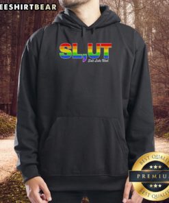 Original Slut Salt Lake Utah LGBT Pride hoodie featuring vibrant colors and bold graphics celebrating LGBTQ+ pride.
