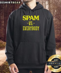 Original Spam Vs Everybody hoodie featuring bold graphics and a stylish design for streetwear enthusiasts.