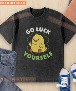 Premium Go Luck Yourself Duck Washed T-Shirt featuring a playful duck design in a soft, stylish fabric.