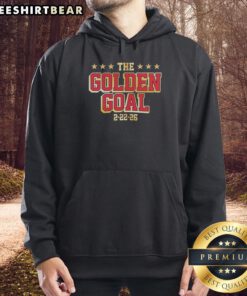 Alt Text: Premium Jack Hughes USA Hockey Golden Goal hoodie featuring vibrant design, perfect for fans and collectors.