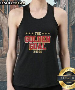 Alt Text: Premium Jack Hughes USA Hockey The Golden Goal tank top featuring a stylish design for fans and athletes.