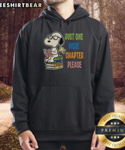Premium Snoopy Book Hoodie featuring 'Just One More Chapter Please' design, perfect for book lovers and cozy reading.