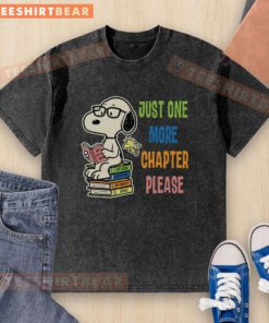 Alt Text: Premium Just One More Chapter Please Snoopy book washed t-shirt featuring a playful Snoopy graphic design.