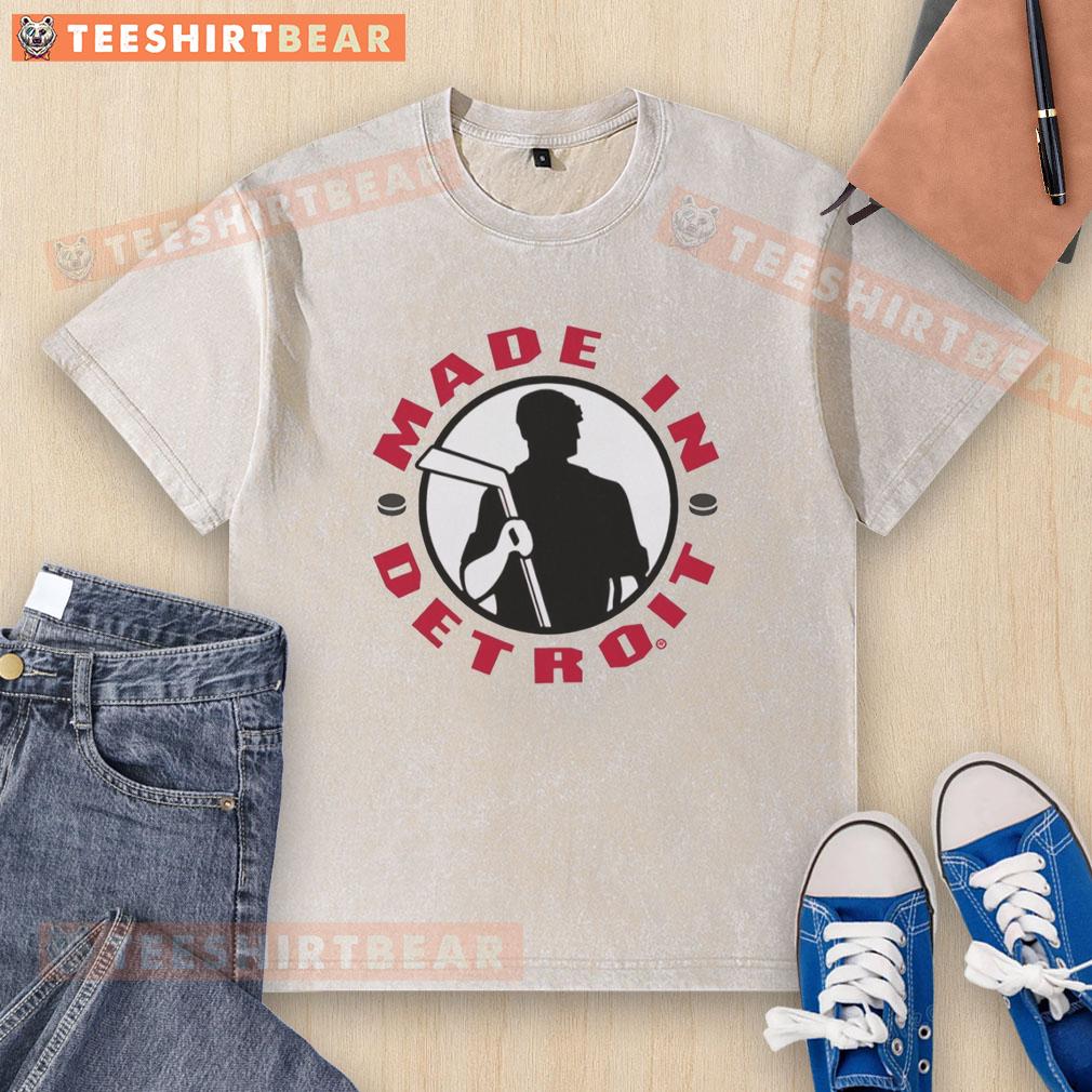 Premium Made in Detroit Red Wings Hockey washed t-shirt in red, showcasing team logo and vintage style for fans.