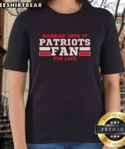 Premium New England Patriots fan tee for women, featuring 'Married Into It' design, perfect for football lovers.