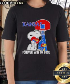 Premium Peanuts Snoopy Forever Win or Lose Kansas Jayhawks Basketball Ladies Tee featuring vibrant graphics.