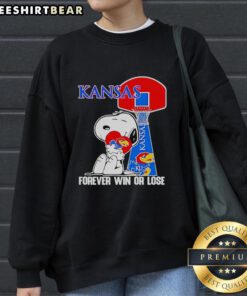 Alt Text: Premium Peanuts Snoopy Forever Win or Lose Kansas Jayhawks basketball sweatshirt featuring vibrant graphics.