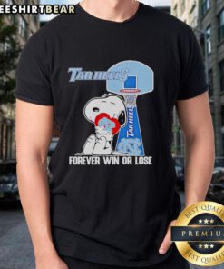 Alt Text: Premium Peanuts Snoopy Forever Win Or Lose North Carolina Tar Heels Basketball T-Shirt featuring classic cartoon design.