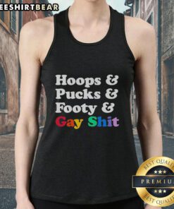 Premium Sarah Spain hoops and pucks tank top featuring a fun, vibrant design for sports and LGBTQ+ pride enthusiasts.