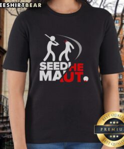 Premium Stick Figure Beheading Seedhe Maut logo on a stylish ladies tee, perfect for music fans and casual wear.