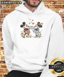 Alt Text: Premium Two Hands One Heart Mickey Mouse Minnie Mouse hoodie featuring iconic characters in a stylish design.