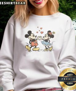Premium Mickey Mouse and Minnie Mouse sweatshirt featuring two hands and one heart design, perfect for Disney lovers.