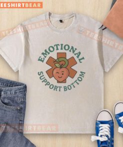 Alt Text: Pretty emotional support bottom symbol on a washed t-shirt, featuring a vibrant design perfect for casual wear.