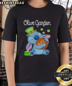 Pretty Stitch St. Patrick's Day ladies tee featuring Olive Garden logo, perfect for festive celebrations and casual wear.