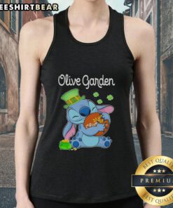 Pretty stitch design on a St. Patrick's Day olive garden logo tank top for festive fashion.