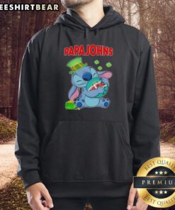 St. Patrick's Day hoodie featuring Papa John's logo and a vibrant Pretty Stitch design, perfect for festive celebrations.