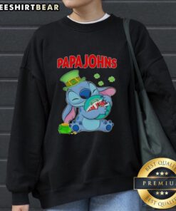 St. Patrick's Day sweatshirt featuring Papa John's logo and a pretty stitch design, perfect for festive pizza lovers.
