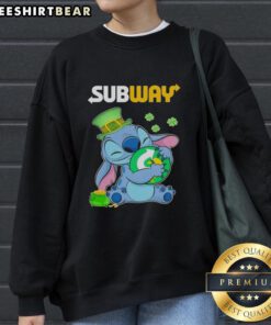 Alt Text: Pretty Stitch St. Patrick's Day Hug Subway Logo Sweatshirt, perfect for festive celebrations and casual wear.