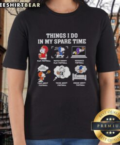 Snoopy playing football on a stylish ladies tee, showcasing pretty things I do in my spare time.