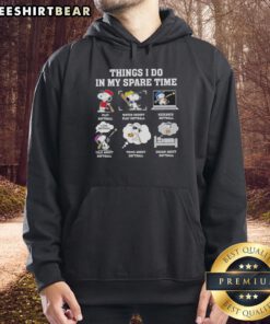 Snoopy playing softball on a cozy hoodie, showcasing 'Pretty Things I Do In My Spare Time' design.