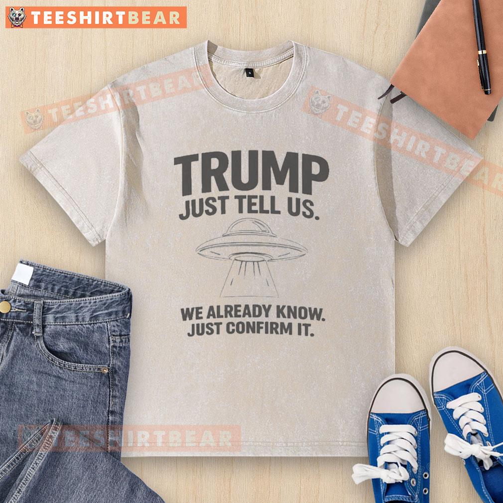 Pretty Trump UFO washed t-shirt featuring a vibrant design, perfect for fans of unique graphic tees and alien enthusiasts.