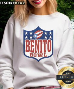 Top Benito Bowl NFL Shield Puerto Rico Flag graphic sweatshirt for sports fans, showcasing vibrant colors and design.