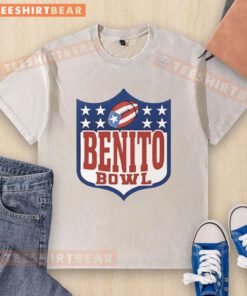 Top Benito Bowl NFL Shield Puerto Rico Flag football graphic on a washed t-shirt for sports enthusiasts.