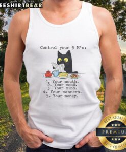 Top-Control-Your-5-Ms tank top featuring motivational text about mouth, mood, and mind for fitness enthusiasts.
