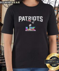 2026 Bowl LX logo on a stylish New England Patriots ladies tee, perfect for fans celebrating team spirit.