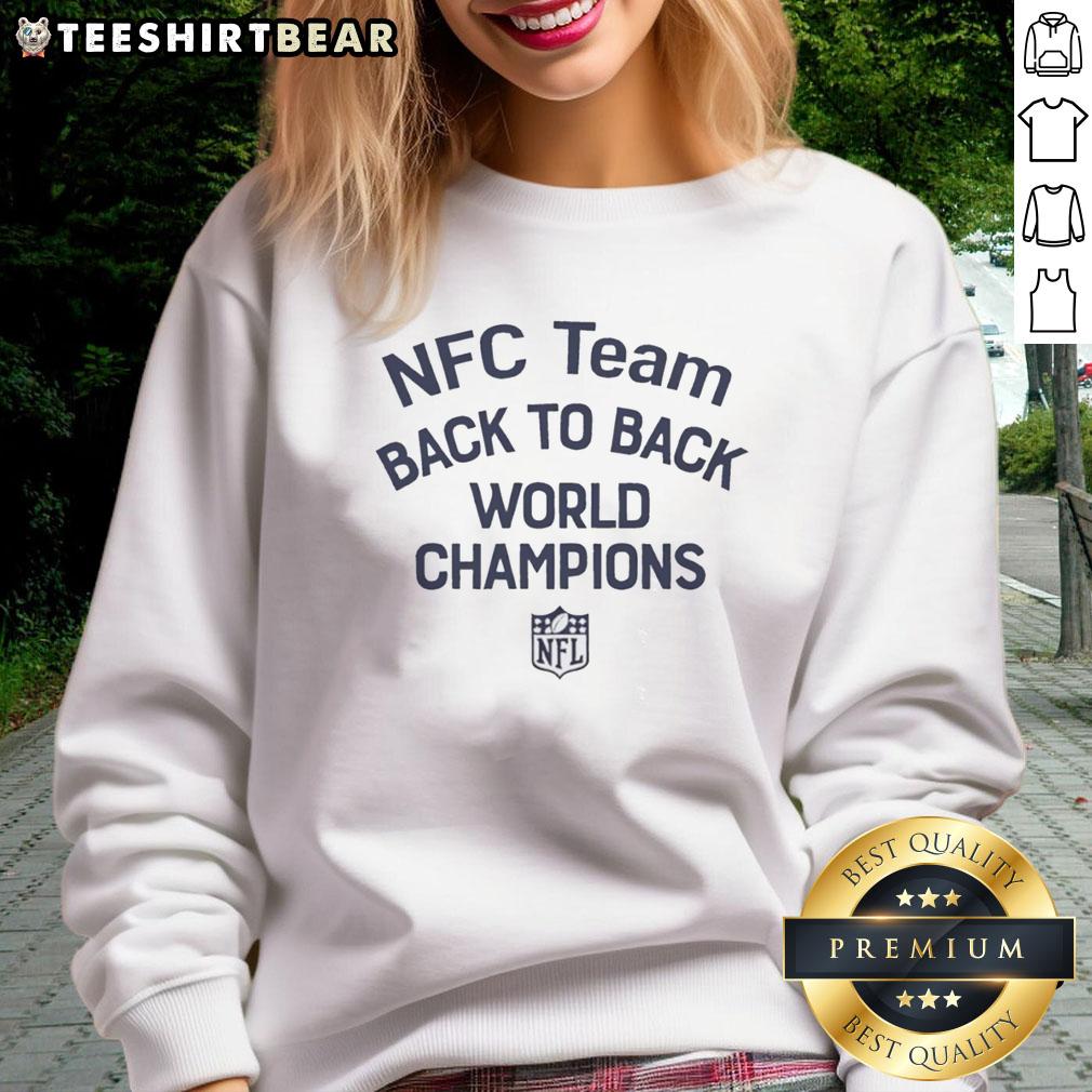 Top NFC Team Back to Back World Champions sweatshirt featuring bold graphics and comfortable fit for fans.
