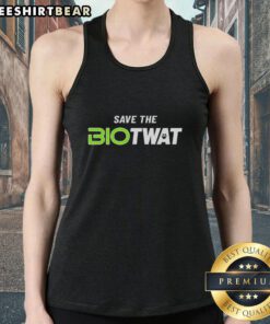 Top Save The Bio Twat Logo Tank Top featuring a bold graphic design, perfect for environmental activism and casual wear.