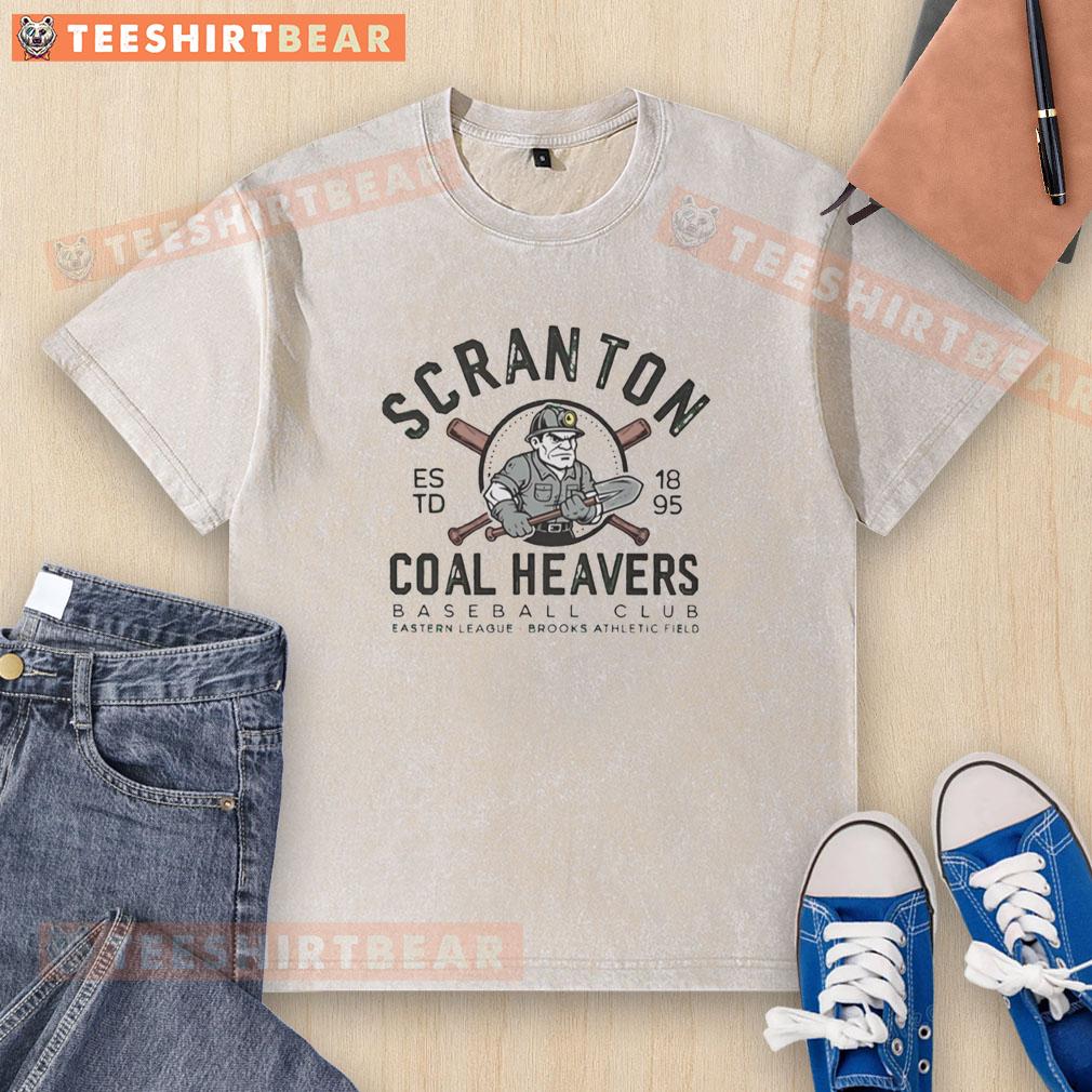 Top Scranton Coal Heavers Baseball Club washed t-shirt, showcasing Eastern League heritage since 1895 at Brooks Athletic Field.