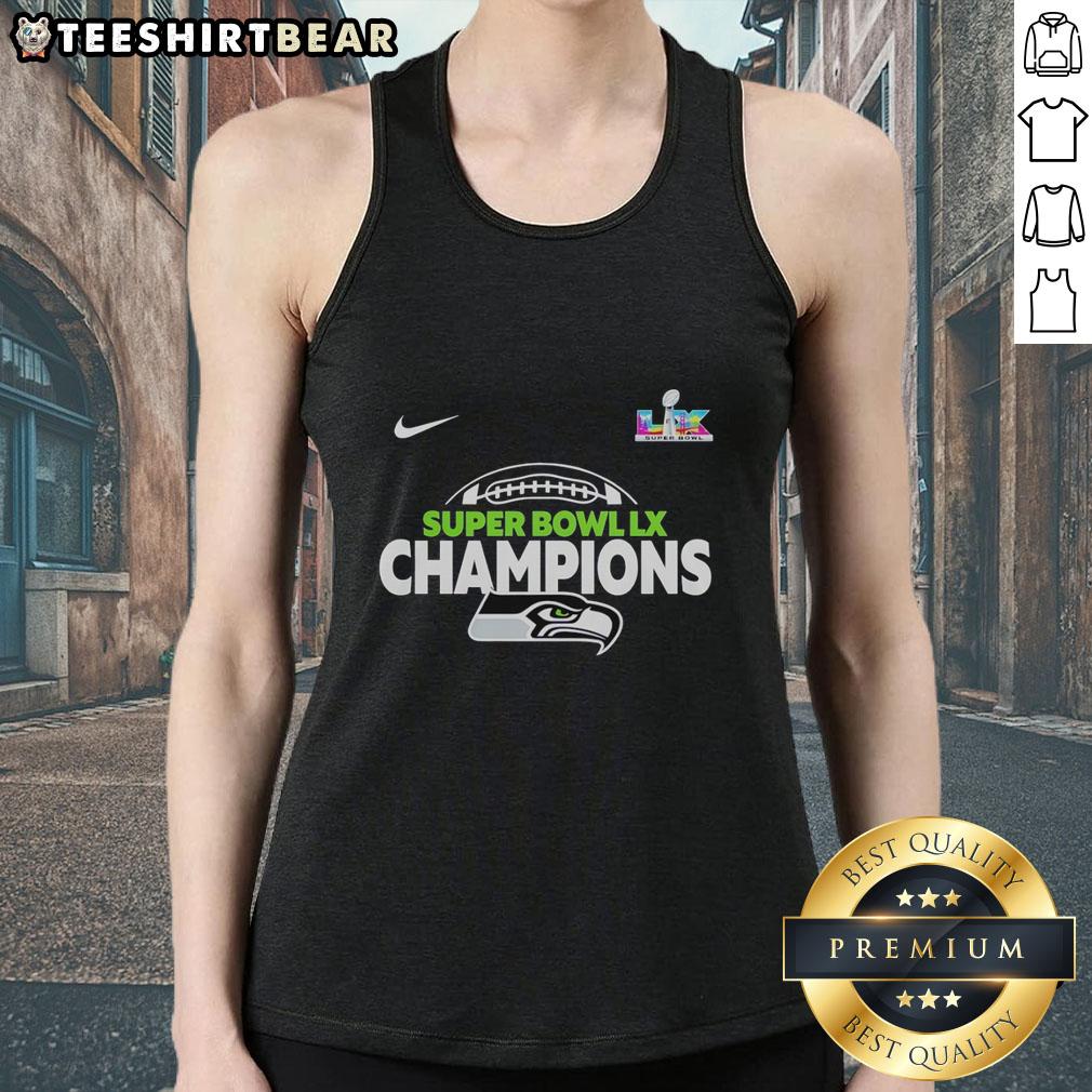 Alt Text: Top Seattle Seahawks Super Bowl Champions football tank top featuring vibrant team colors and logo design.
