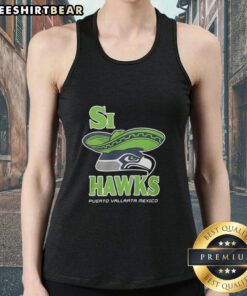 Alt Text: Top Si Hawks tank top featuring vibrant design, perfect for casual wear in Puerto Vallarta, Mexico.