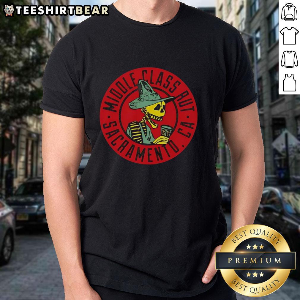 Alt Text: Top Skeleton New Popular Middle Class Rut American Retro T-Shirt featuring a vintage skeleton graphic design.