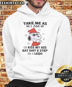 Top Snoopy Take Me As I Am Hoodie featuring playful text and Snoopy graphic, perfect for casual wear lovers.