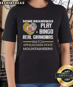 Stylish ladies tee featuring 'Real Grandmas Watch Appalachian State Mountaineers' design, perfect for fans and bingo lovers.