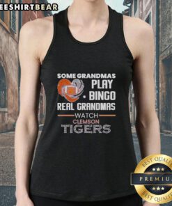 Grandmas in Clemson Tigers tank tops enjoying bingo night, showcasing team spirit and fun with friends.