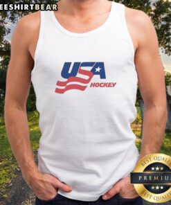 USA Ice Hockey flag logo tank top featuring vibrant colors, perfect for fans and athletes supporting Team USA.