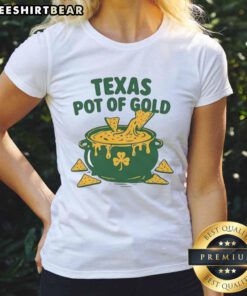 Top Texas Pot of Gold St. Patrick's Day ladies tee featuring a vibrant design and festive colors for celebrating.