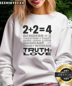 Funny sweatshirt featuring 'Top Truth: Love = Marriage = Man + Woman' slogan, perfect for sarcastic fashion lovers.