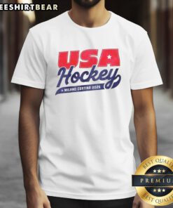 Alt Text: Top USA Hockey Milano Cortina 2026 Winter Olympic T-Shirt featuring vibrant design and official logo.